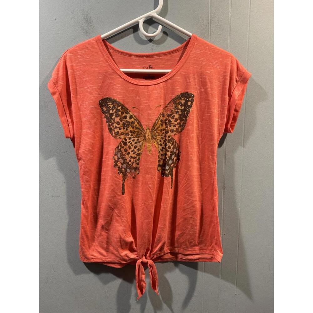 Youth Girls Just Be T Shirt Size Small Orange Front Butterfly